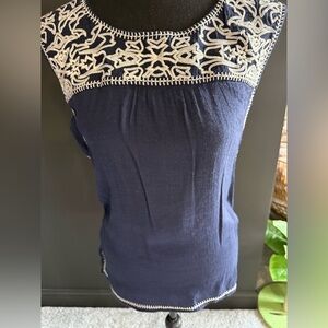 THML Navy Blue Camisole with Cream Embroidered Yoke